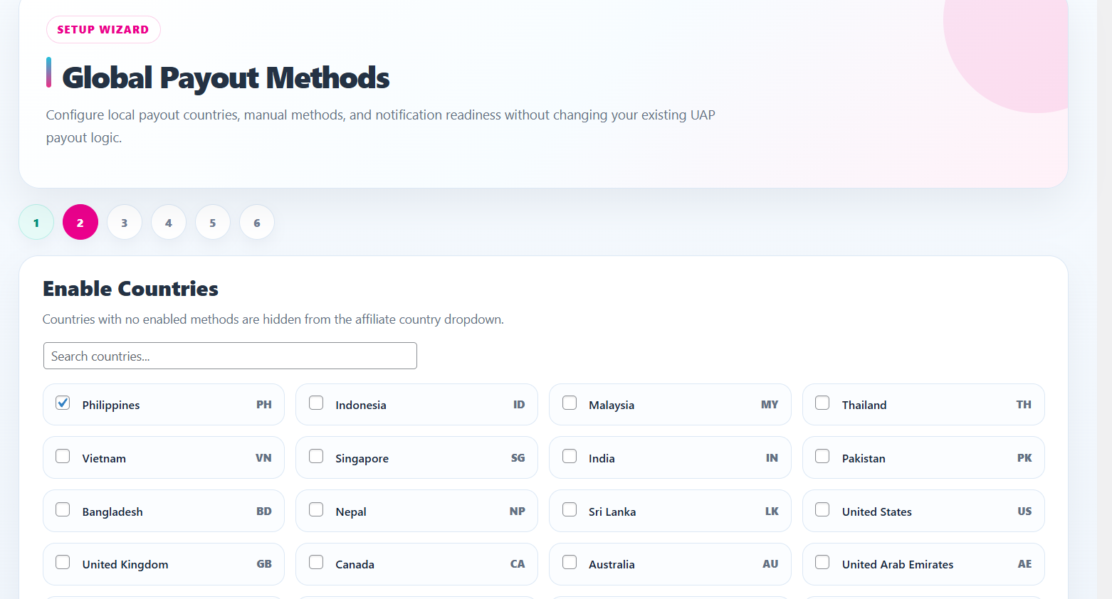 Enable countries wizard step